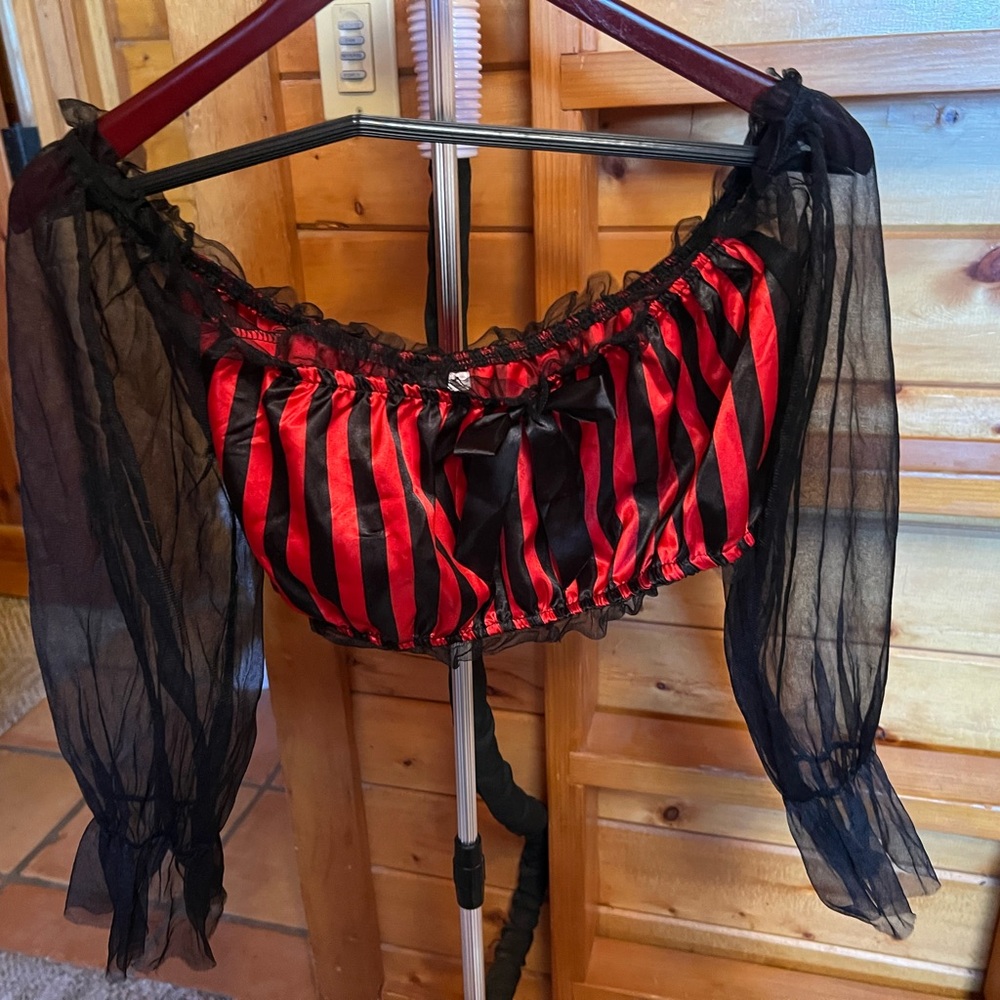 Dreamgirl Red and Black Striped pirate cropped top costume